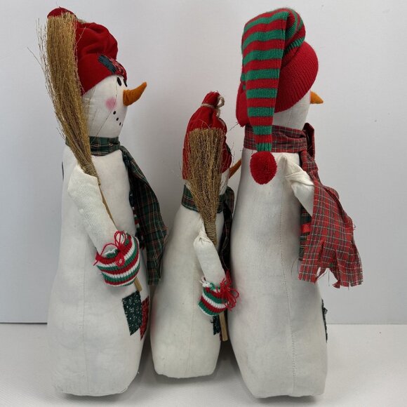 Vintage 1997 Set Of 3 Cotton Snowman Shelf Sitters Holiday Plaid Scarves 13"-16" - Picture 5 of 14